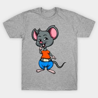 Cute Anthropomorphic Human-like Cartoon Character Mouse in Clothes T-Shirt